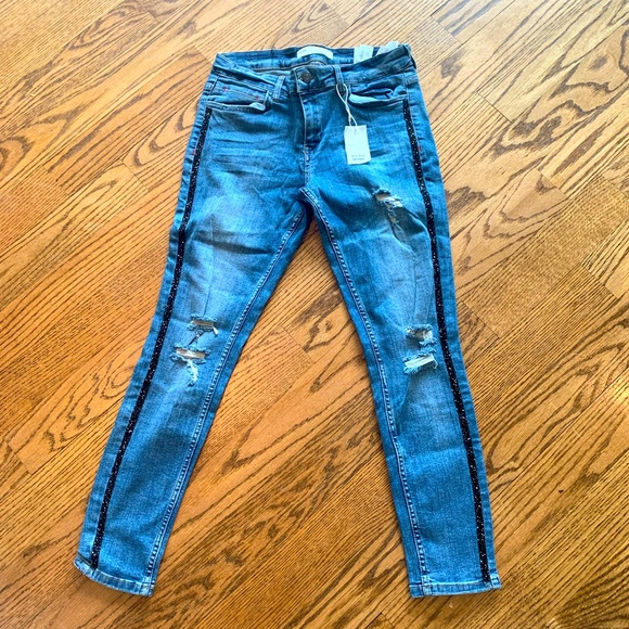 Zara Sparkle Side Stripe Blue Skinny Jeans